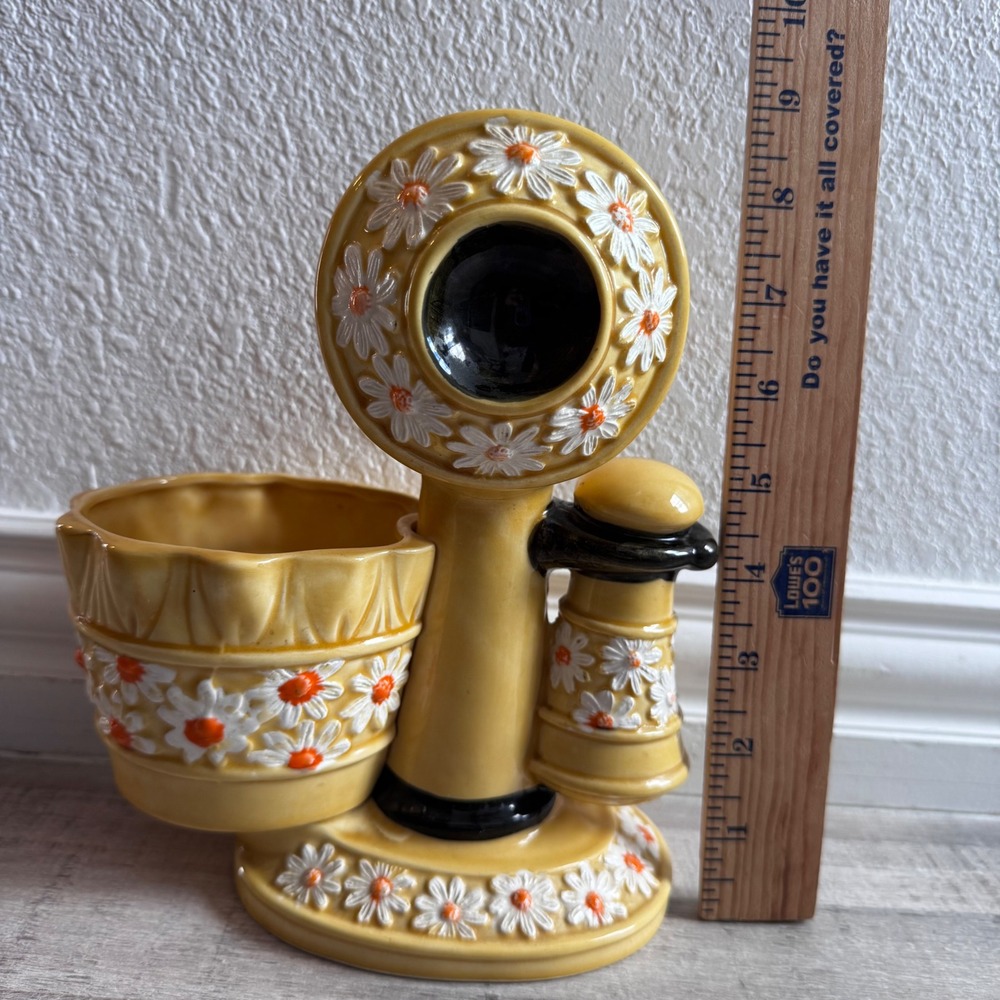 Vintage‎ RELPO Ceramic Telephone Planter Yellow Daisy Floral Japan Retro Decor - Picture 8 of 10